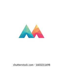 Letter M with low poly color modern logo design concept. Vector