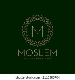 letter M luxurious circle decoration calligraphic vector design element