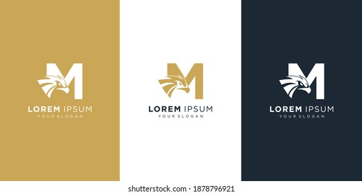 Letter m with luxury abstract eagle logo template