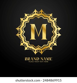 Letter M luxury brand logo concept golden design vector