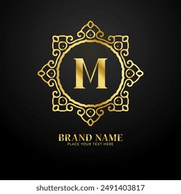 Letter M luxury brand logo concept golden design vector