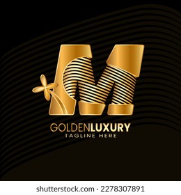 Letter M Luxury Decorative Alphabetic. Golden Flower Luxury Logo Pro Vector.