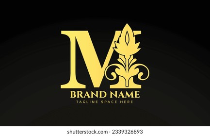 Letter M luxury floral logo design template with gold color