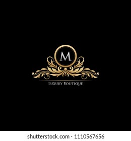 Letter M Luxury Gold Boutique Icon Design Logo