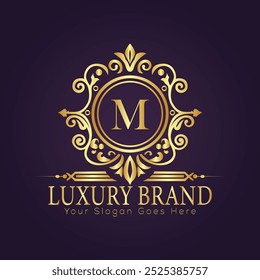 Letter M luxury gold logo concept