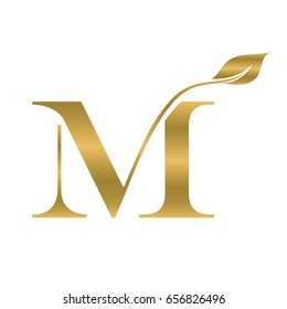 letter M luxury and leaf logo 