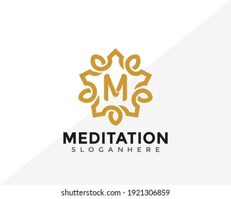 Letter M Luxury Lotus Meditation Logo Design. Creative Idea logos designs Vector illustration template