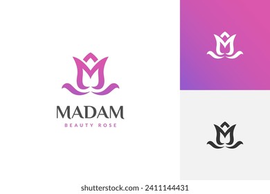 Letter M for madam lady rose Logo icon design, beauty flower graphic symbol for salon, skincare logo template