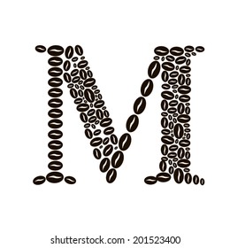 Letter M made of coffee beans vector set