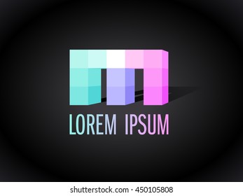 Buchstabe M aus gefärbten 3D-Würfeln, Logo-Modell des Konzepts
