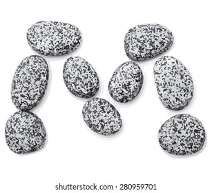 Letter m made of little stones. On white. Vector Illustration.