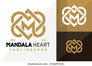 Letter M Mandala Heart Logo Icon Vector Design. Creative simple logos designs illustration