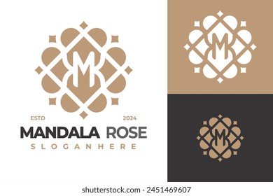 Letter M Mandala Rose logo design vector symbol icon illustration