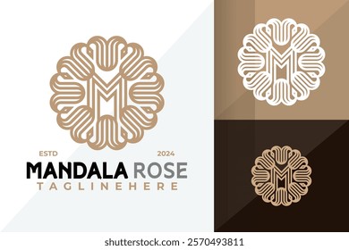 Letter M Mandala Rose Logo Icon Vector Design Illustration