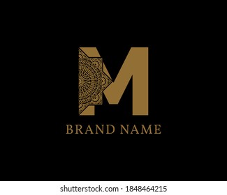 letter M mandala royal vintage decorative logotype for luxurious product of company or brand, beauty care, bridal, wedding organizer or spa