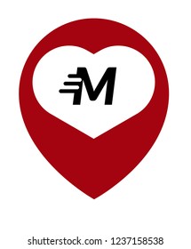 letter M and map pin. logo concept. Designed for your web site design, logo, app, UI