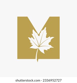 Letter M Maple Leaf Elegantes Logo. Ahornleaf-Logotype-Vektorvorlage