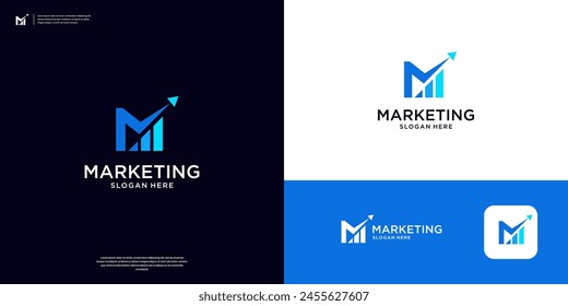 Letter M marketing growth logo design template. Abstract marketing symbol with growth diagram logo.