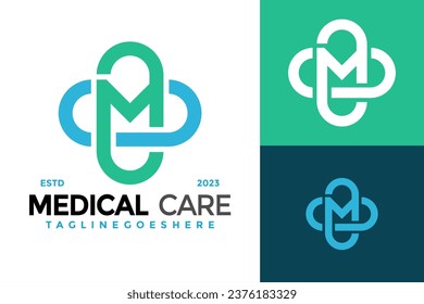 Letra M Ilustración del símbolo del vector del logotipo de la atención médica