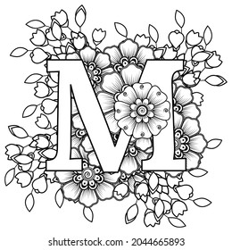 Letter M Mehndi Flower Decorative Ornament Stock Vector (Royalty Free ...