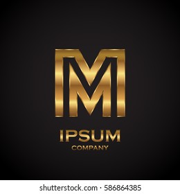 Letter M with metallic texture,3d Glossy, metal texture, Gold, steel and realistic shadow for logo