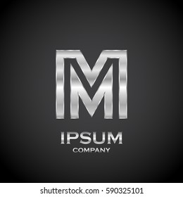 Letter M with metallic texture,3d Glossy, metal texture, Silver, steel and realistic shadow for logo.ai