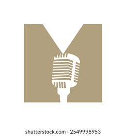 Letter M Microphone Logo Concept For Music Symbol Vector Sign