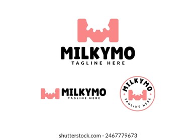 letter M with milk dairy cow logo design for food, drink and restaurant business