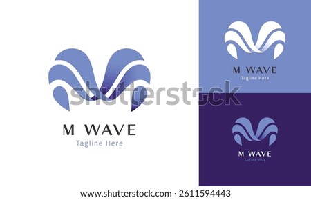Letter M minimal logo using wave styles suitable for adaptive businesses, mental health clinic, psychology services