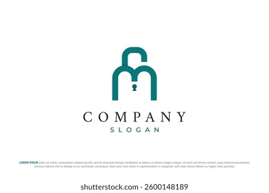 letter m minimal security padlock logo
