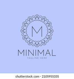 letter M minimalist vintage circle frame vector logo design