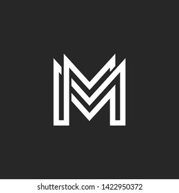 Letter m mm minimalist art monogram. Creative Design vector linear for Title, Header, Lettering, Logo. Modern Two Monogram for corporate Business. Labyrinth Line art style on black  background. 