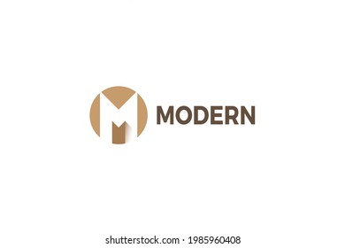 Letter M modern brown color 3d circular business logo