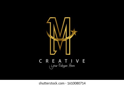 Letter M Modern Design Logo Concept. Creative Icon Logo with Rising Star Vector Illustration.