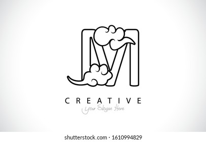 Letter M Modern Design Logo Concept. Creative Icon Logo with Chinese Cloud Shape Vector Illustration.