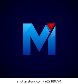 Letter M with Modern glossy and Triangle logo, Arrow and forward, Vector abstract origami, Digital, Technology, Media logotype