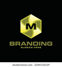 Letter M Modern Hexagon Simple Icon Technology Logo