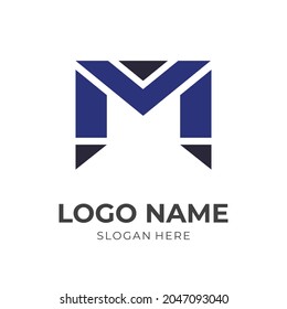 letter M modern logo design template concept vector with flat black and blue color style