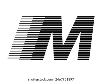 M Alphabet Logo Line Velocidad Abstractas Ilusión Óptica Rayas Semitono Icono Ilustración vectorial