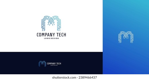 letra M moderna para diseño de logotipo tecnológico. ilustrador vectorial. logotipo de puntos conectados.