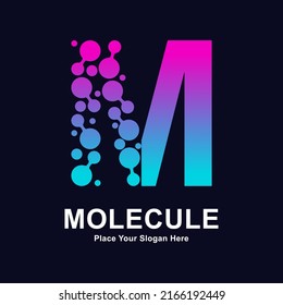Letra M molécula de diseño vectorial del logotipo. Adecuado para empresas, iniciales, Medicina, ciencia, tecnología, laboratorio, electrónica