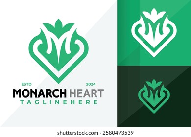 Letter M Monarch Heart Logo Icon Vector Design Illustration