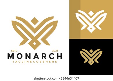 Letter m monarch linear design vector symbol icon illustration