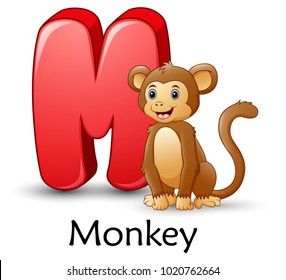 Letter M is for Monkey cartoon alphabet