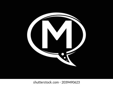 Letter M monogram letter alphabet with a bubble chat icon. Talking, chatting logo concept. Modern logo design for a consultancy business.