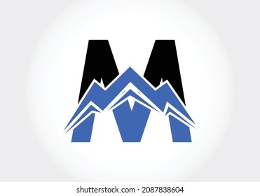 Letter M monogram alphabet with the mountain peak. Mountain Logo sign symbol. Modern vector logo design for the business, and company identity.