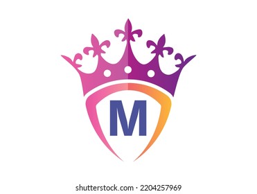 Letra M Alfabeto monogramo Con Plantilla De Logo Escudo Y Corona.