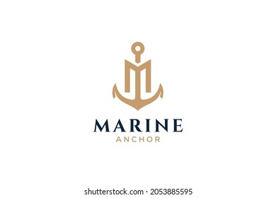 Letter M monogram, Anchor logotype. Logo of yacht club, maritime.