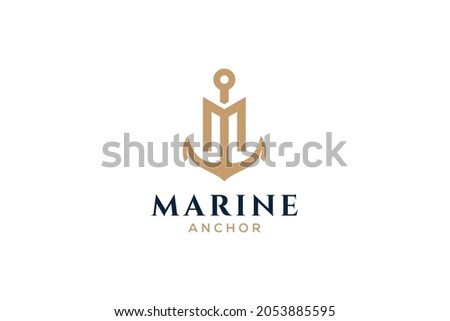 Letter M monogram, Anchor logotype. Logo of yacht club, maritime.