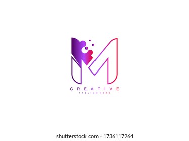 Letter M Monogram Bubbles Dots Lines Modern Purple Gradient Color Logo